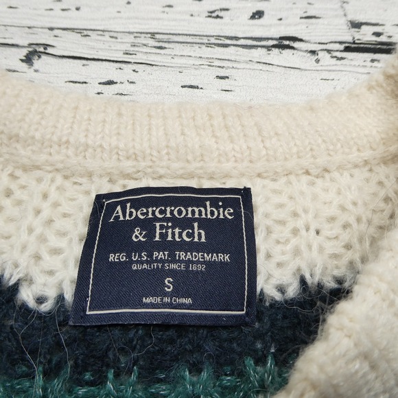 Abercrombie & Fitch Sweater Womens Small Cream Green Black Striped Knit Pullover - Picture 2 of 8